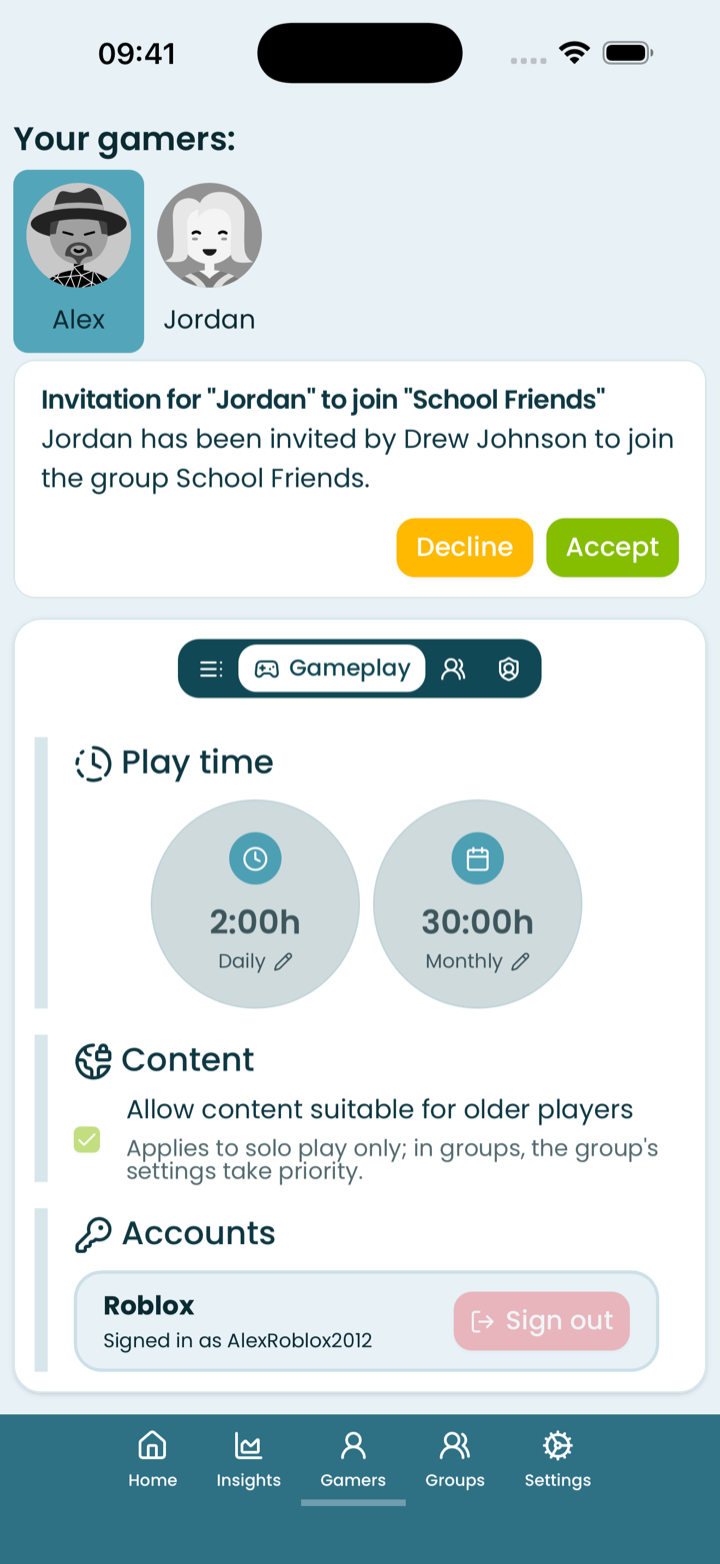 Per-child settings and time management